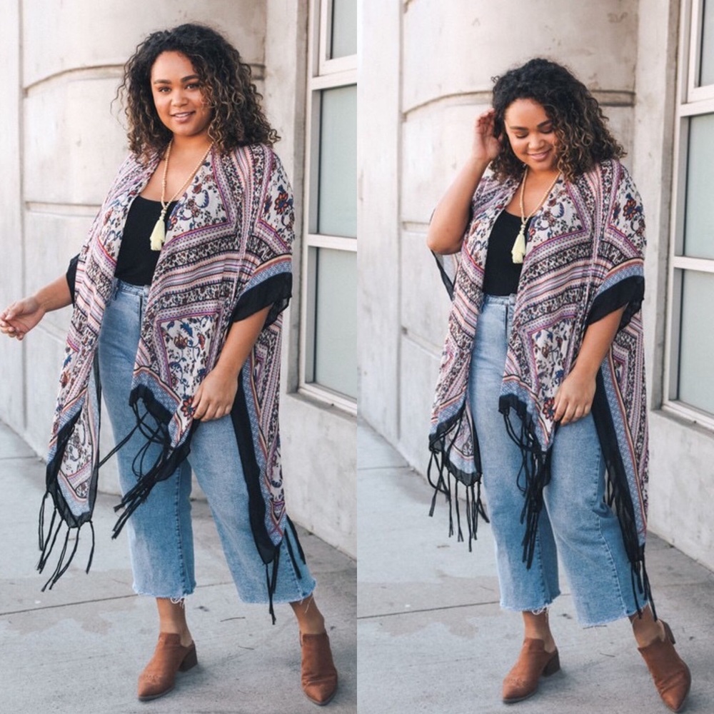Boho Fringe Tassel Kimono kimono Wrap Top Shawl - Picture 3 of 8